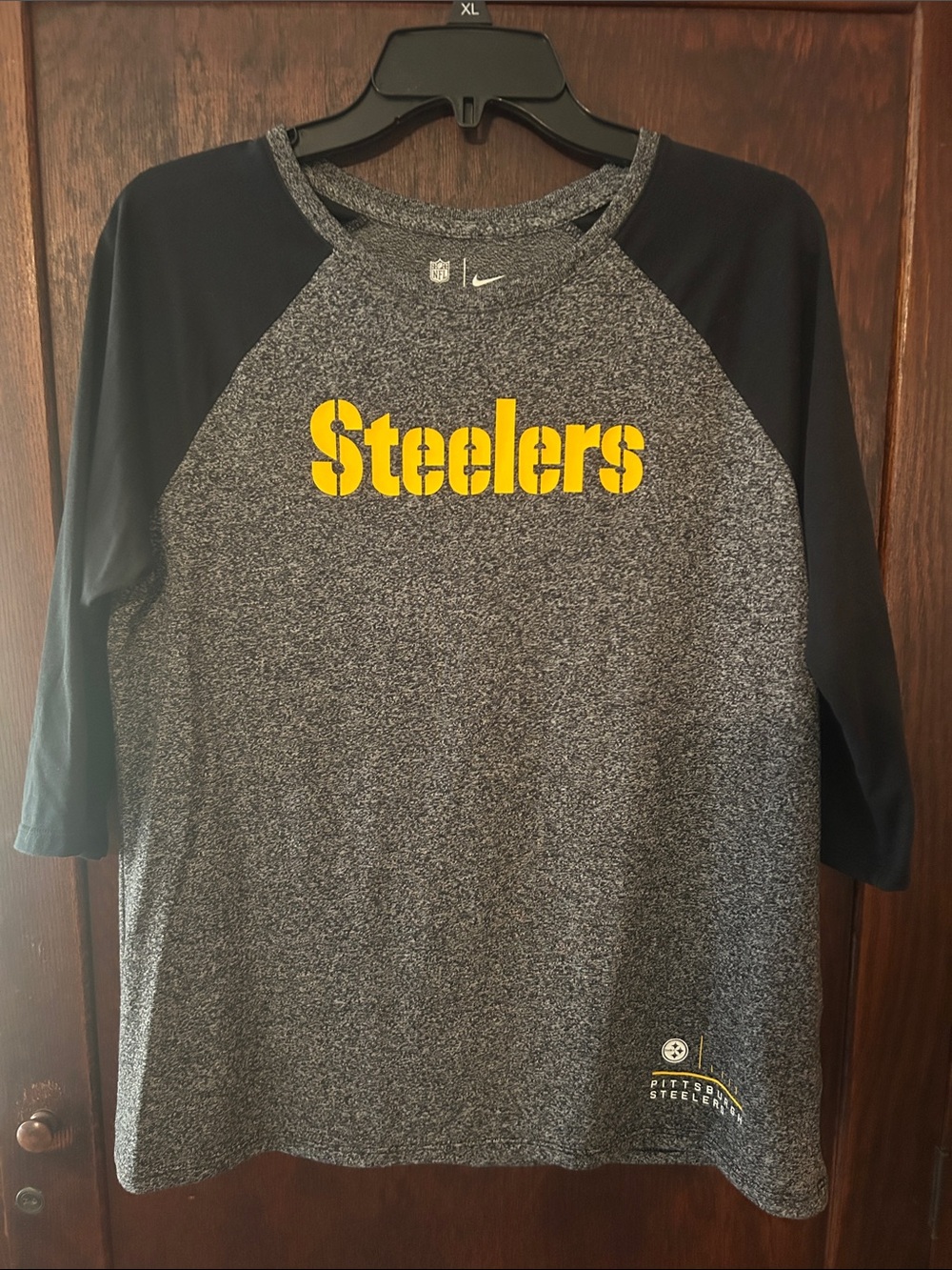 Nike Gray & Black Pittsburgh Steelers Raglan Tee with Yellow Logo
